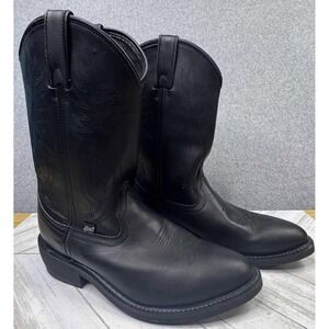 NEW Justin Black Leather Western Cowboy Boots‎ Mens 9.5EE JB1104 PullOn Stitched